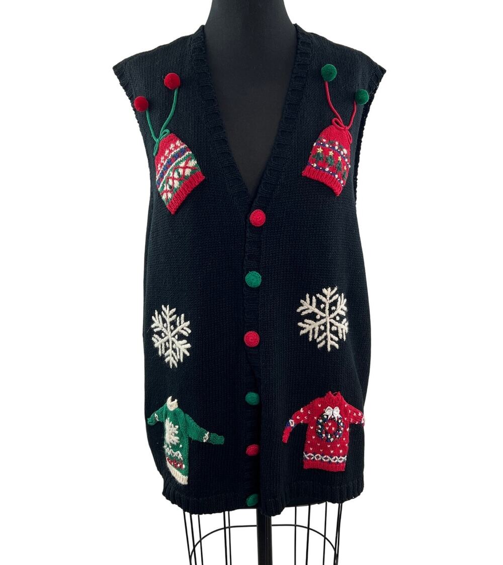 VINTAGE Marisa Christina Black Cardigan Sweater Snowflake Ugly Christmas Size 3X
